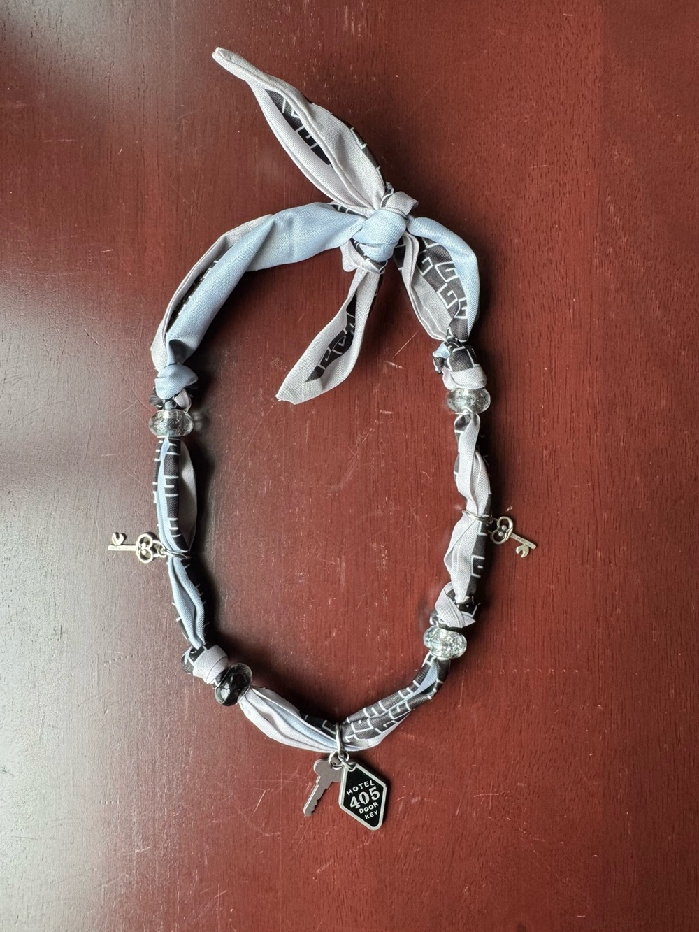 Hotel Key Scarf Necklace with Silver Key Charm Women Jewelry Boho Festival